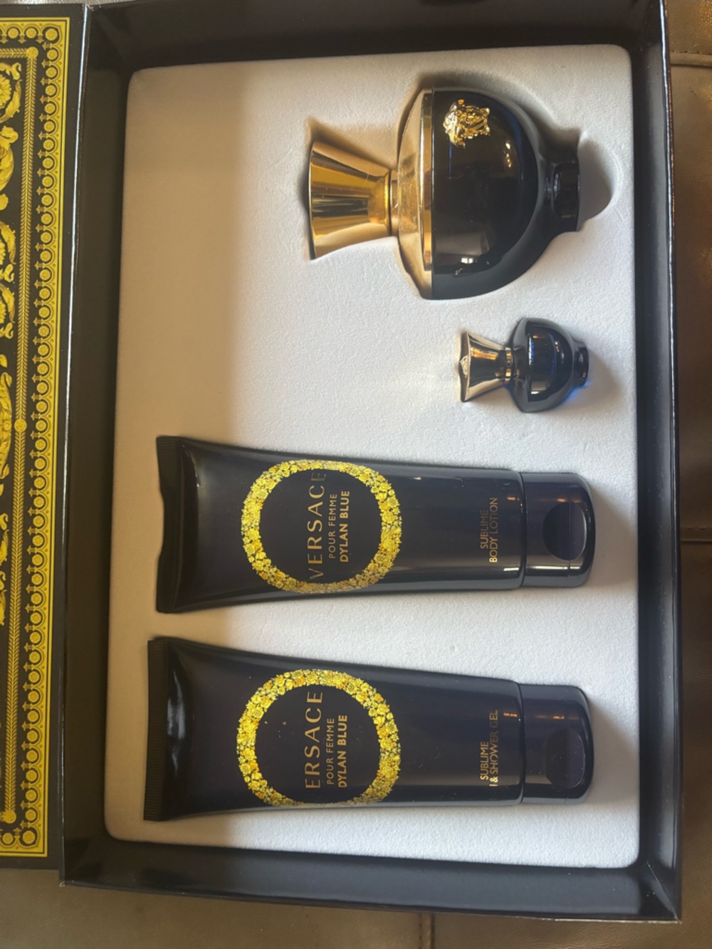 Versace Dylan Blue Body Lotion & Oil Set - Dark Blue and Gold